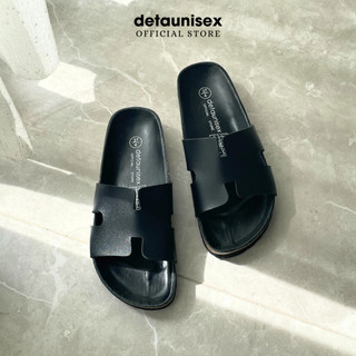 Dép đế trấu chữ H nam nữ  Birken đi mưa cực thích DETAUNISEX màu Đen lót Đen - DETA14F