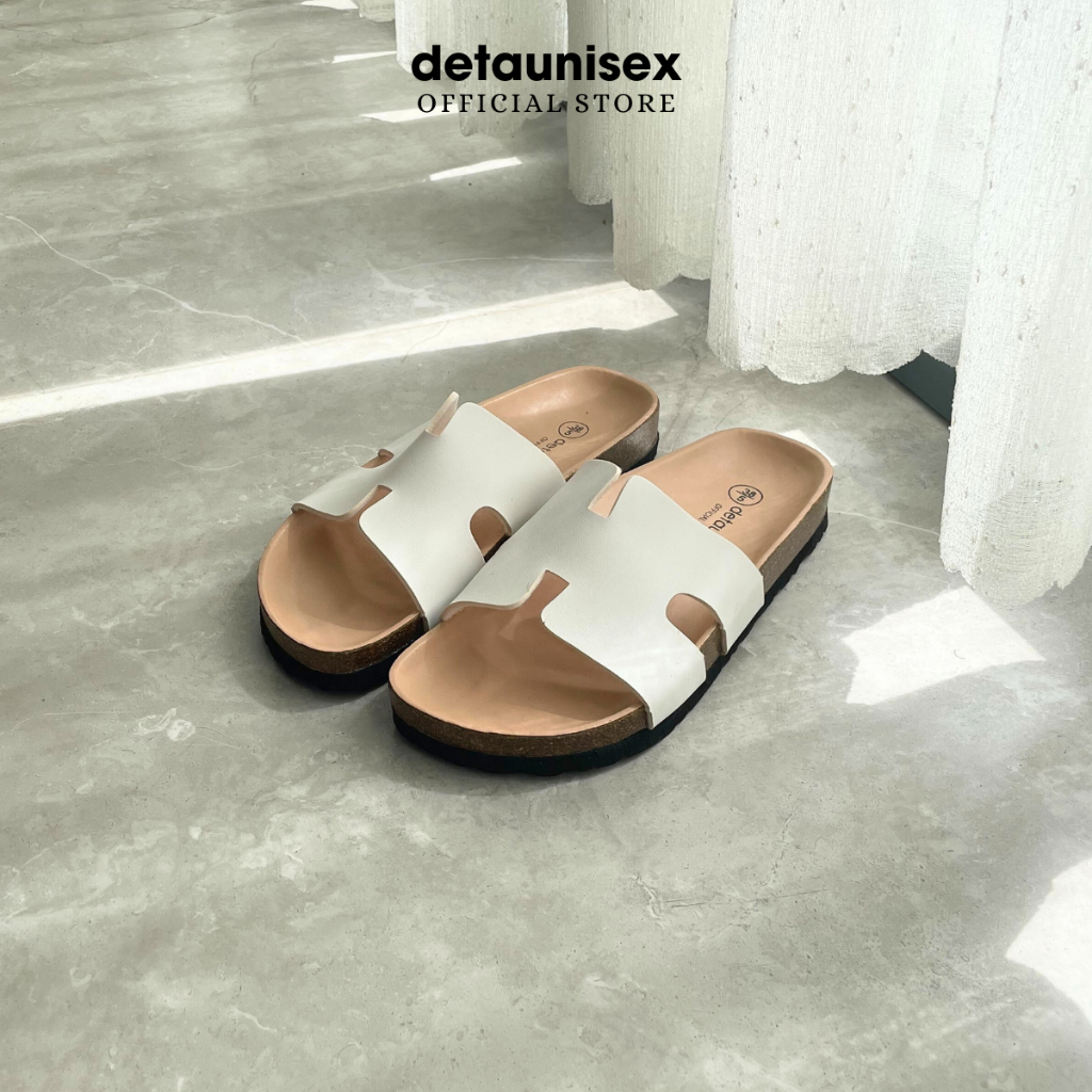 Dép đế trấu quai chữ H Birken phong cách văn phòng Detaunisex - màu trắng lót si - DETA14T