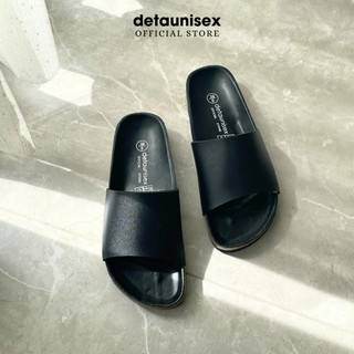 Dép đế trấu quai bảng ngang Birken phong cách DETAUNISEX thoải mái đi mưa - đen lót đen - DETA12F