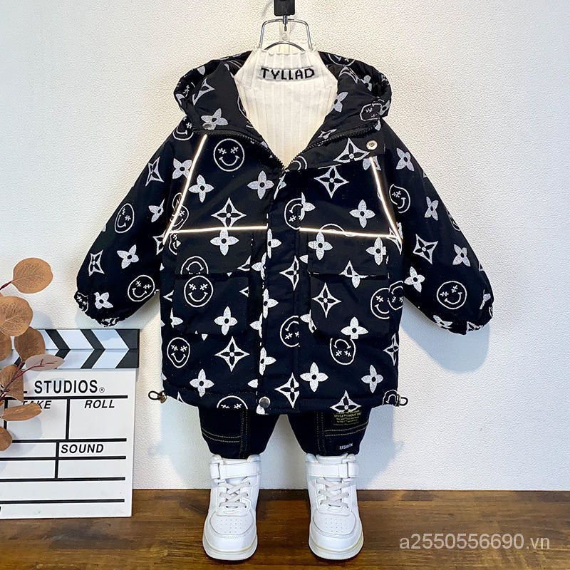 Áo khoác gió in hoạ tiết có mũ bé trai