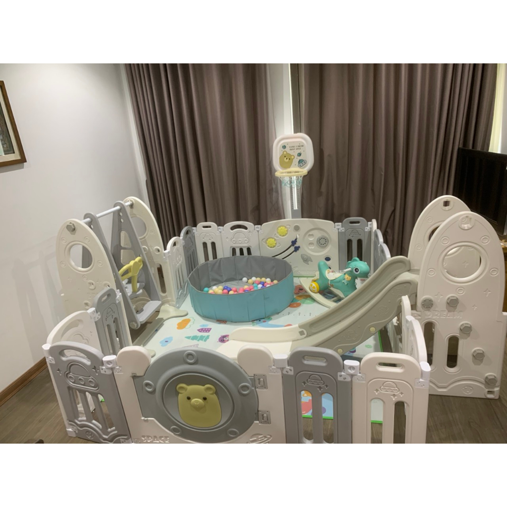 NHÀ BÓNG LIÊN HOÀN CHO BÉ COMBO QUÂY CŨI, CẦU TRƯỢT, XÍCH ĐU SIZE LỚN NHẤT TẶNG THẢM, 100 BÓNG, 1 NGỰA BẬP BÊNH