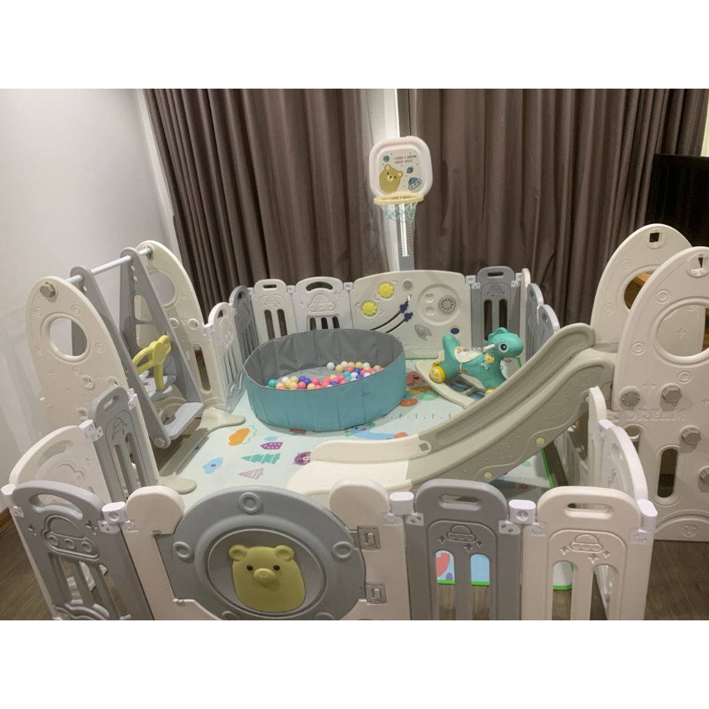 NHÀ BÓNG LIÊN HOÀN CHO BÉ COMBO QUÂY CŨI, CẦU TRƯỢT, XÍCH ĐU SIZE LỚN NHẤT TẶNG THẢM, 100 BÓNG, 1 NGỰA BẬP BÊNH