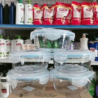 Hộp đựng thực phẩm thủy tinh 1000ml hình tròn.