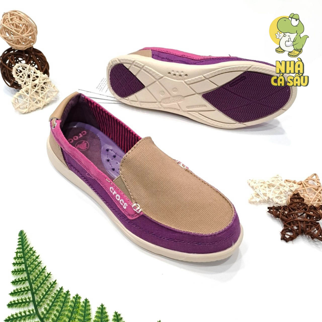 Giày crocs slip on walu canvas loafer women cao cấp, giày lười nữ crocs bằng vải kaki bền nhẹ màu đỏ - Crocs House
