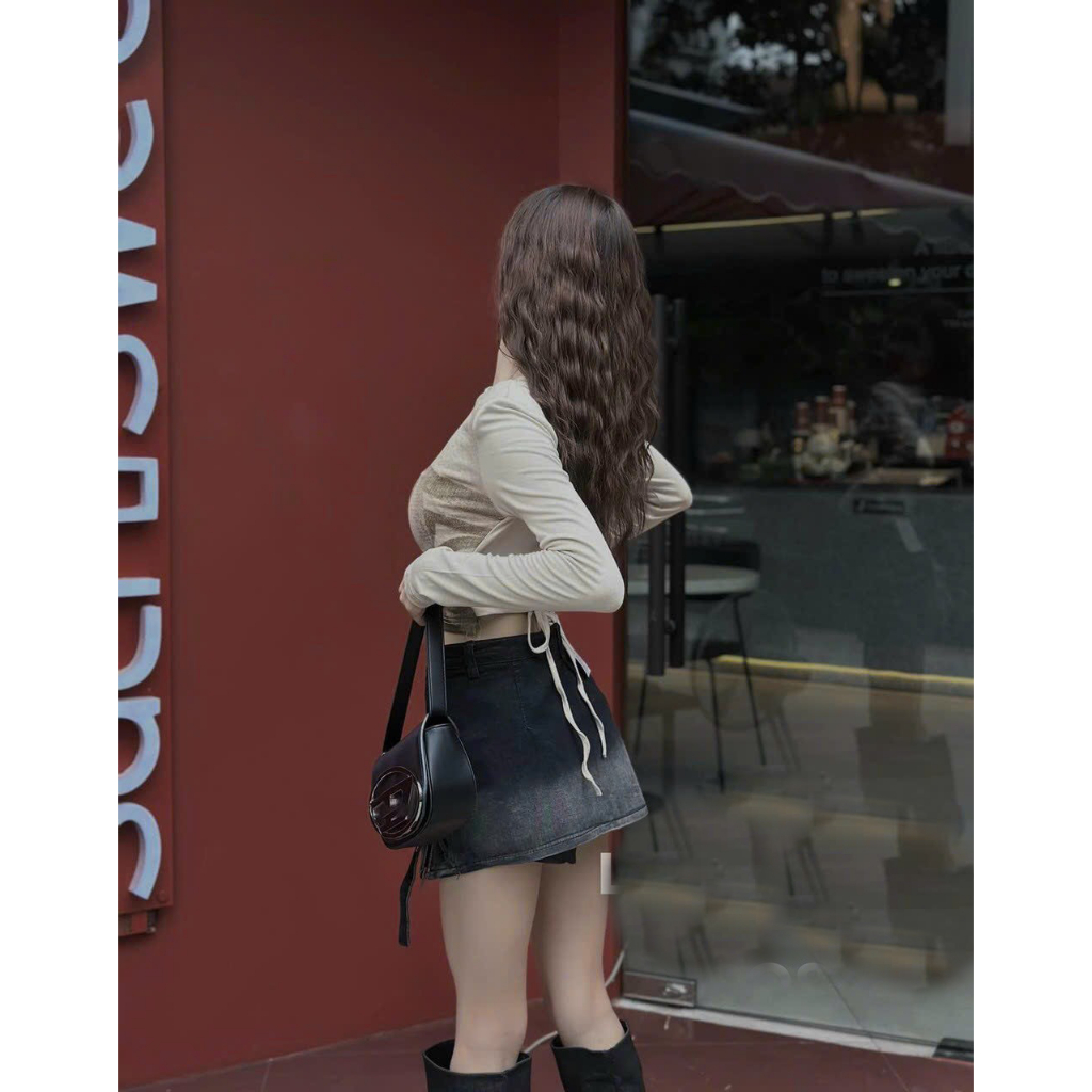 CHÂN VÁY JEANS NỮ LƯNG CAO LOANG XÁM XANH ĐẬM KHÓA KÉO CHÉO HÔNG PHỐI DÂY TÔN DÁNG SIÊU ĐẲNG CẤP THỜI TRANG