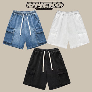 UMEKO Quần Short Jeans, Quần Đùi Unisex Basic From Rộng Túi Hộp Dáng Lửng Chất Denim Dày Dặn Streetwear Cá Tính