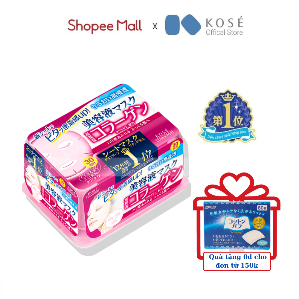 Mặt Nạ Dưỡng Da Tinh Chất Collagen Clear Turn Kosé Nhật Bản 30 Miếng