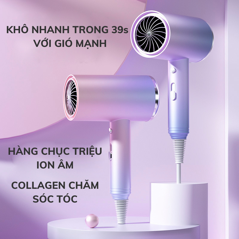 Máy sấy tóc mini, máy sấy tóc chuyên dụng 1800W, Ion âm dưỡng tóc 2 chiều nóng lạnh, ánh sáng xanh MST06
