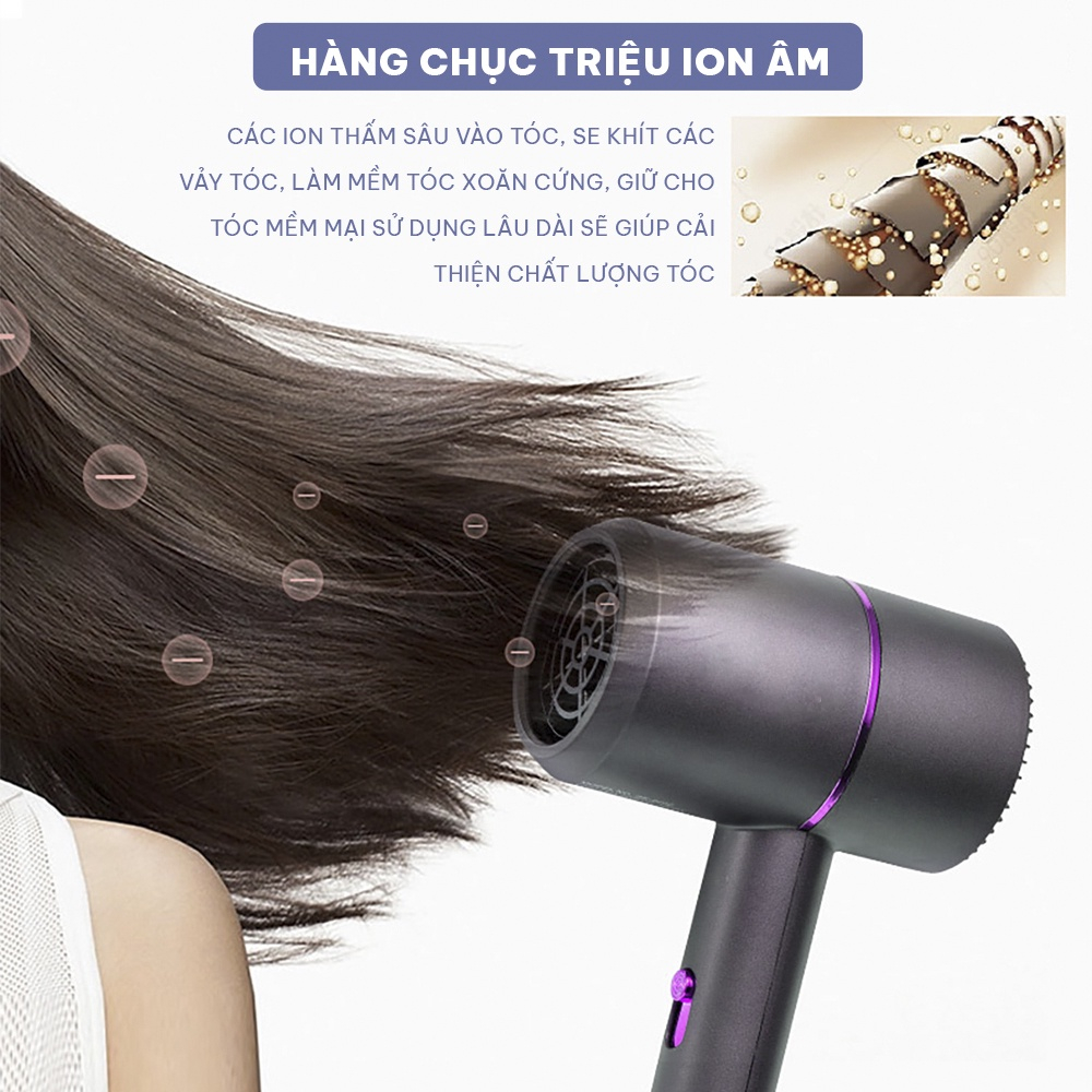 Máy sấy tóc mini, máy sấy tóc chuyên dụng 1800W, Ion âm dưỡng tóc 2 chiều nóng lạnh, ánh sáng xanh MST06