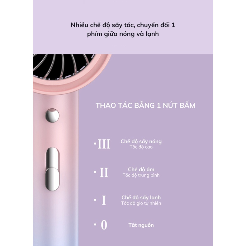 Máy sấy tóc mini, máy sấy tóc chuyên dụng 1800W, Ion âm dưỡng tóc 2 chiều nóng lạnh, ánh sáng xanh MST06