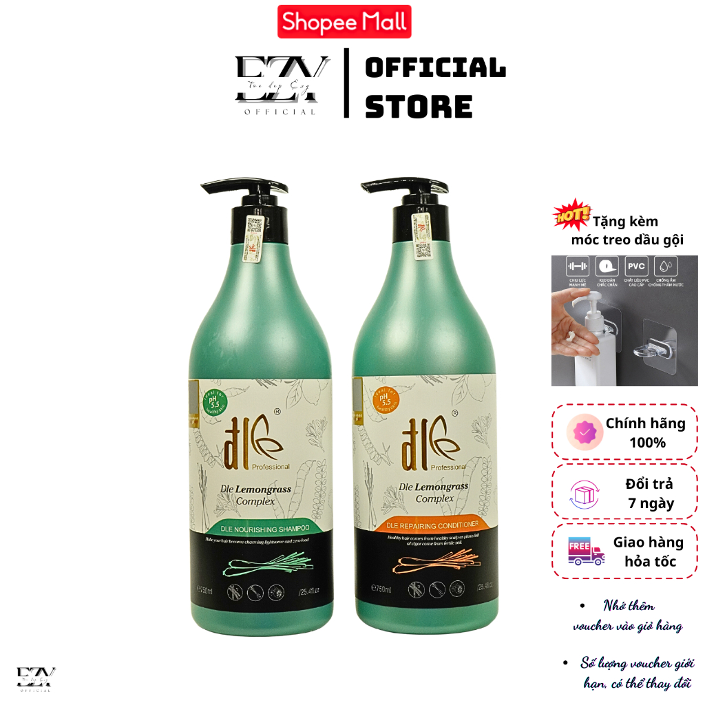 Dầu Gội, Dầu xả thảo dược tinh chất bồ kết, sả, chanh ĐL ĐLE Lemongrass 750ML, phục hồi chống rụng kích mọc tóc đẹp EZY