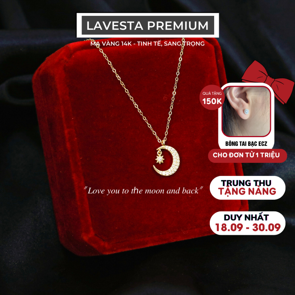 Dây chuyền nữ mạ vàng 14K cao cấp LAVESTA LAV030 mặt trăng, mang ý nghĩa Love you to the moon and back