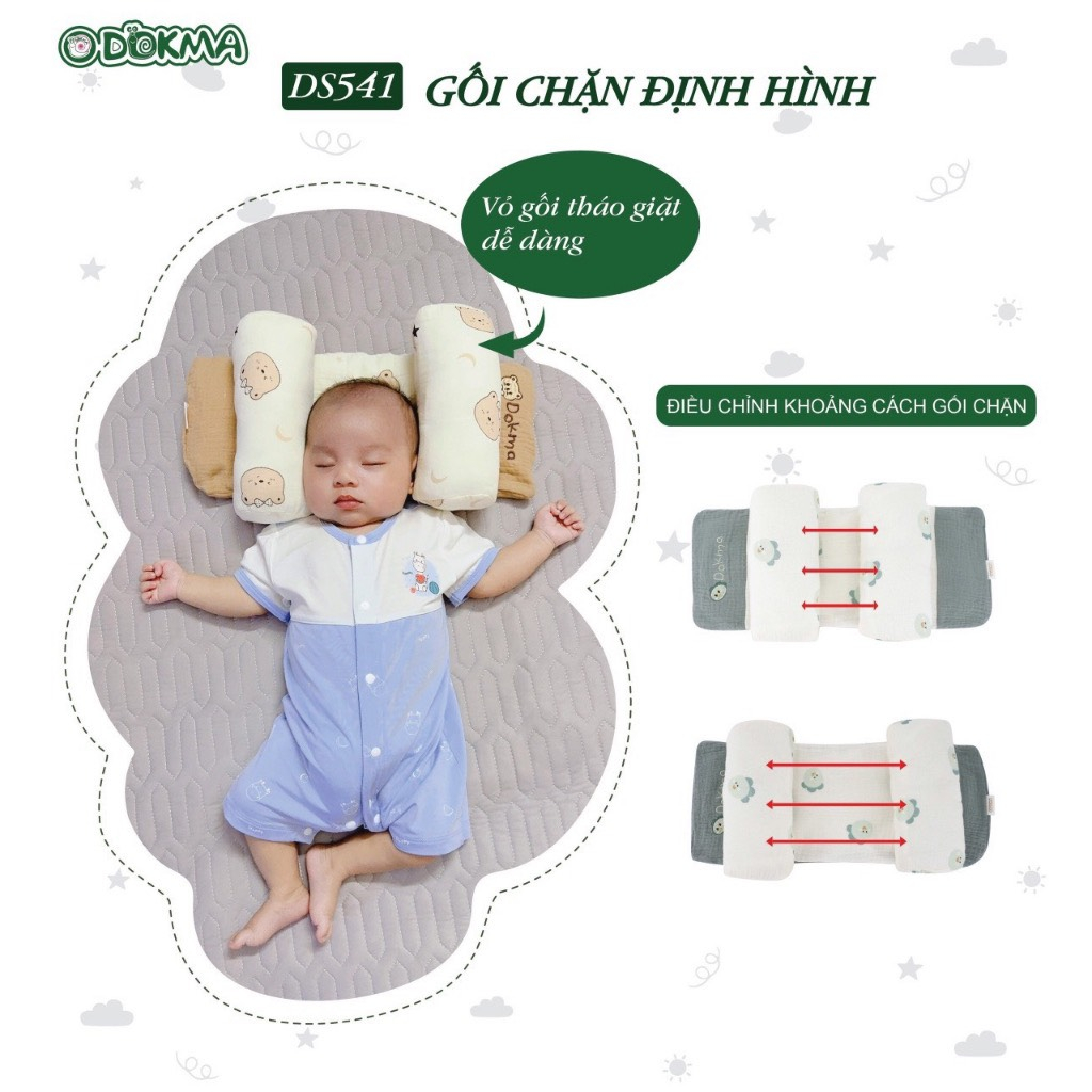 Gối chống bẹp đầu cho trẻ sơ sinh, gối định hình đầu cho bé DOKMA
