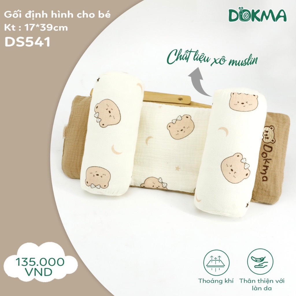 Gối chống bẹp đầu cho trẻ sơ sinh, gối định hình đầu cho bé DOKMA