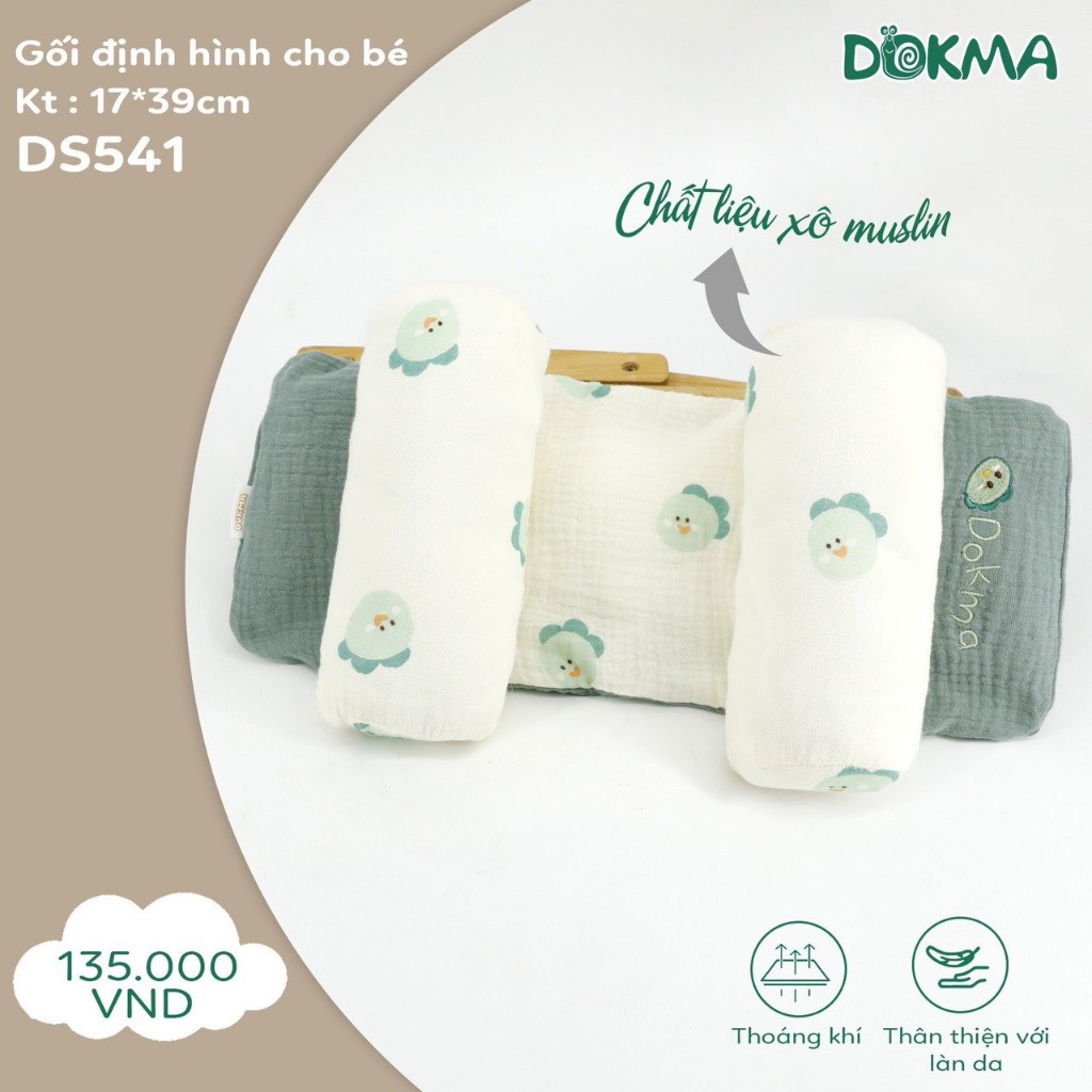 Gối chống bẹp đầu cho trẻ sơ sinh, gối định hình đầu cho bé DOKMA