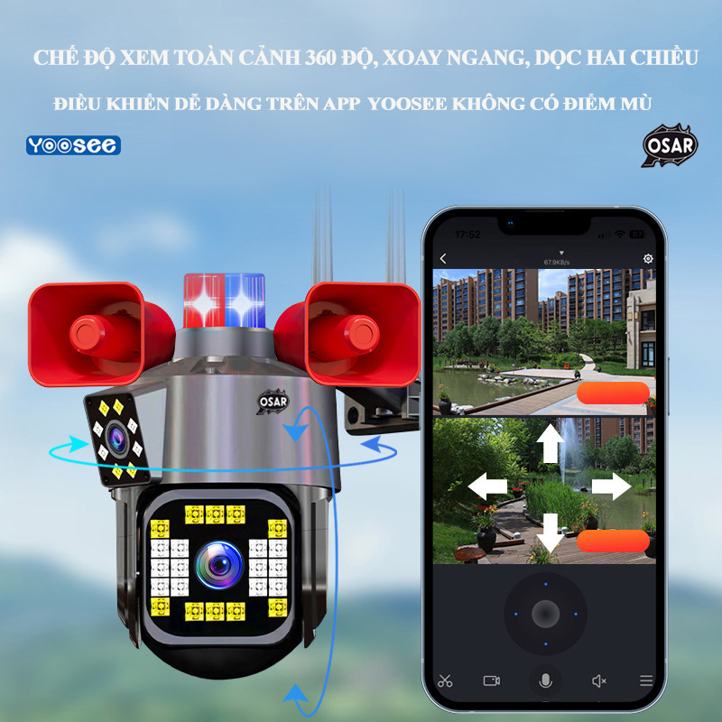Camera Wifi Yoosee 2 Mắt 4.0MPX - 2K Siêu Nét, Loa Kép Công Suất Lớn, Đèn Cảnh Báo- Camera Q30 PTZ Siêu Rộng Siêu Nét