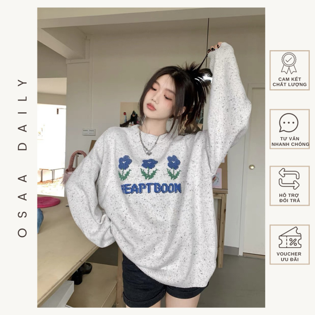 Áo Len Nữ Sweater Form Rộng Muối Tiêu Hình Siêu Xinh - OSAA DAILY