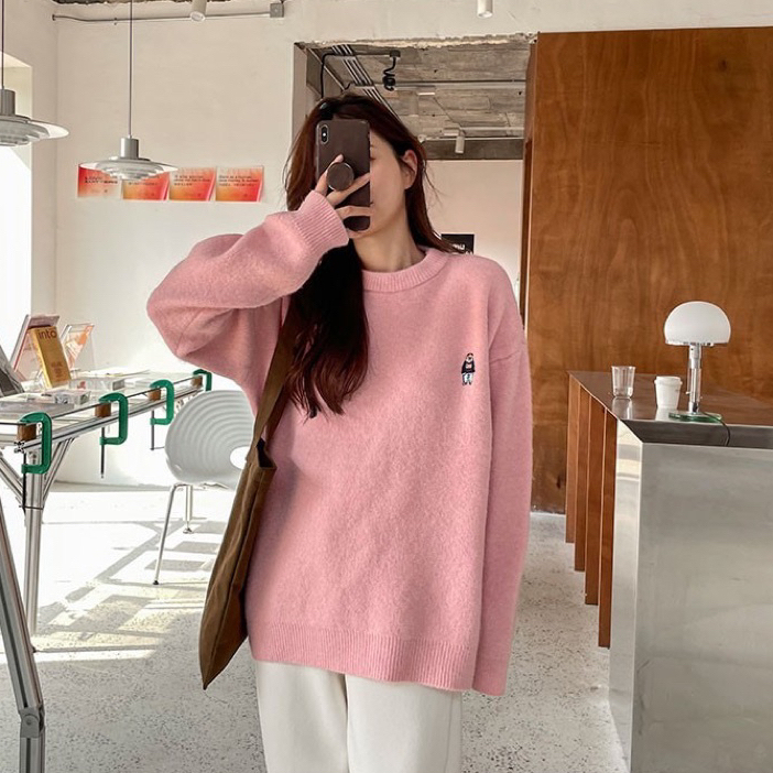 Áo Len Nữ Form Rộng Thêu Hình Gấu Steve Chất Len Dày Mịn  - OSAA DAILY