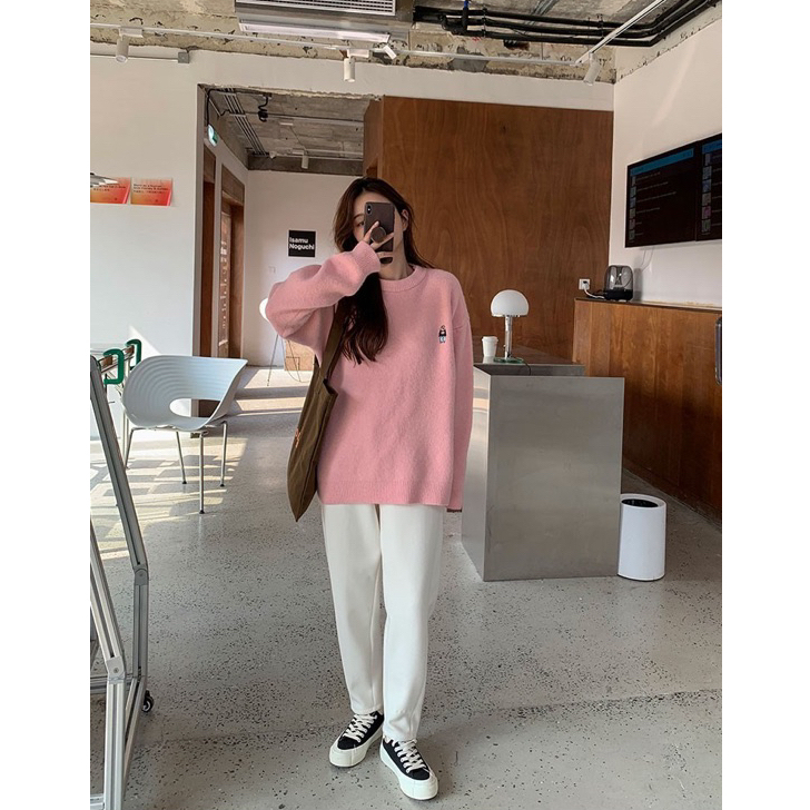 Áo Len Nữ Form Rộng Thêu Hình Gấu Steve Chất Len Dày Mịn  - OSAA DAILY