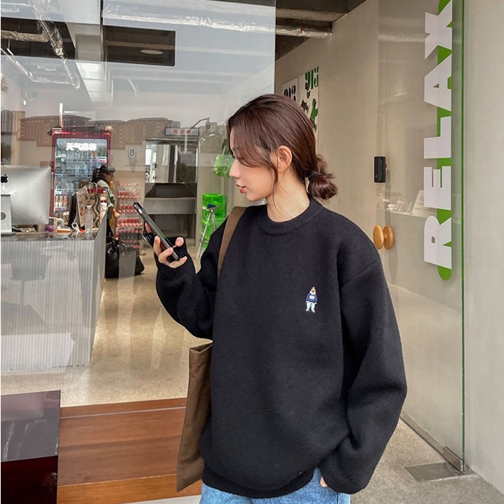 Áo Len Nữ Form Rộng Thêu Hình Gấu Steve Chất Len Dày Mịn  - OSAA DAILY