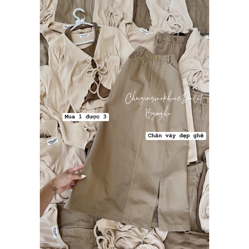 SET 3 MÓN: áo yếm, áo tay dài, chân váy xẻ