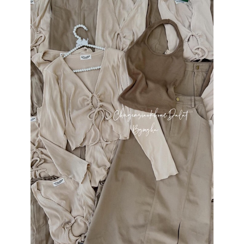 SET 3 MÓN: áo yếm, áo tay dài, chân váy xẻ