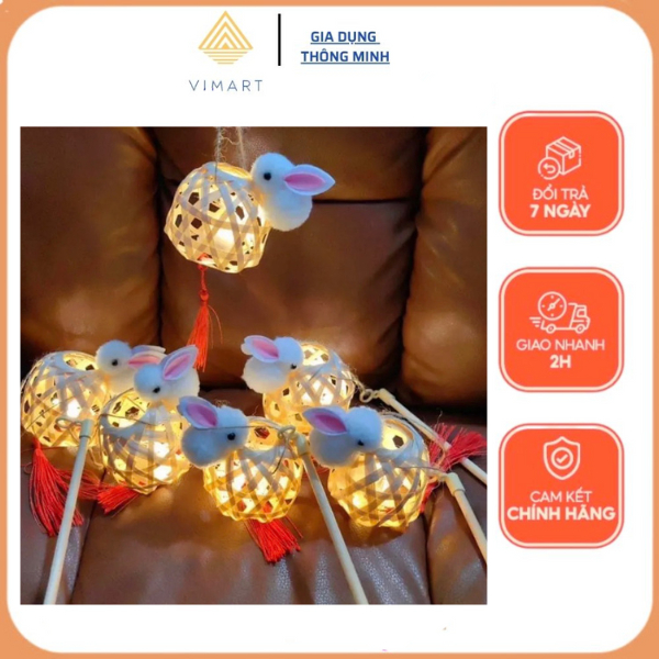 Đèn Trung Thu Thỏ giỏ Tre Thủ công Kèm Đèn Led Thỏ Màu Trắng và Hồng Chơi Trung Thu Trang Trí Lồng Đèn Con Thỏ 2023