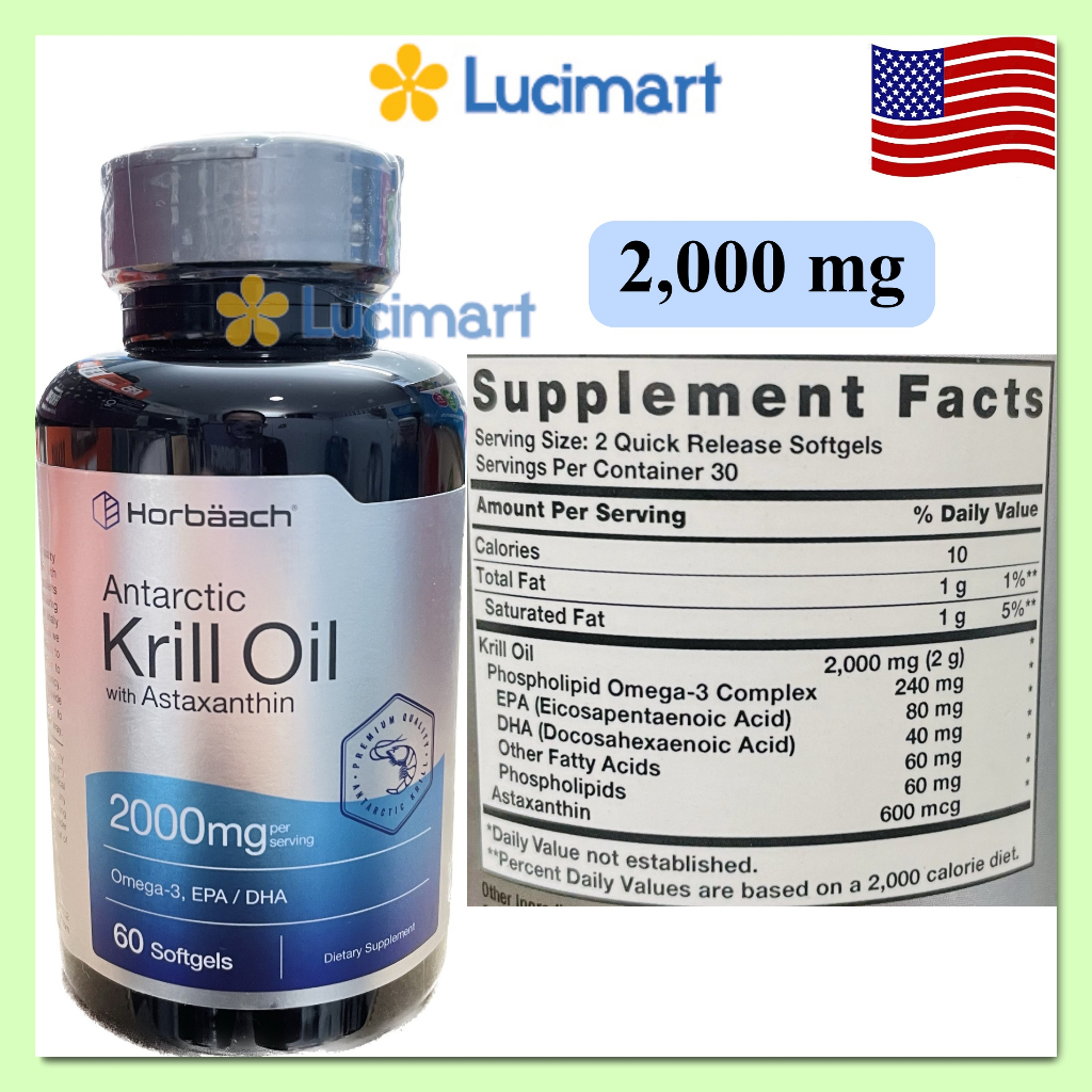 Viên uống dầu nhuyễn thể Krill Oil 1000mg, 2000mg with Astaxanthin Antarctic Horbaach