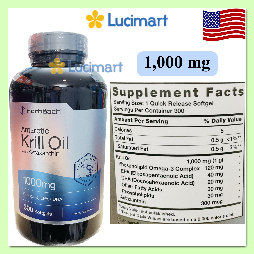 Viên uống dầu nhuyễn thể Krill Oil 1000mg, 2000mg with Astaxanthin Antarctic Horbaach