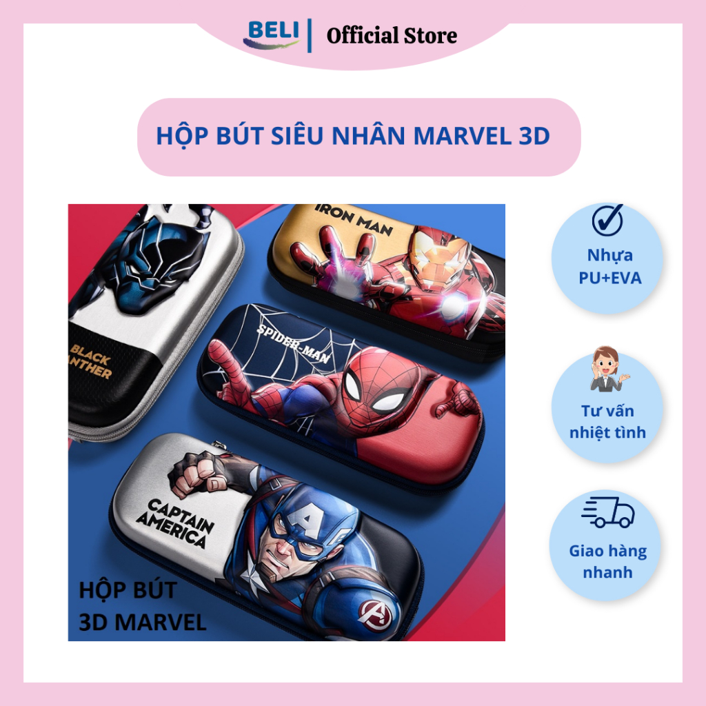 Hộp bút siêu nhân Marvel 3D cute MỚI đa năng nhiều ngăn chính hãng