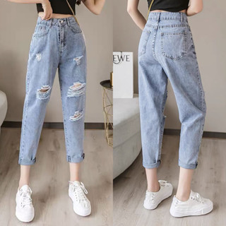 Quần Jean Baggy Nữ Big Size Lưng Cao Rách bụi, phong cách hàn quốc, màu xanh đá phom TO rộng đủ size 4153 Có Lưng Chun