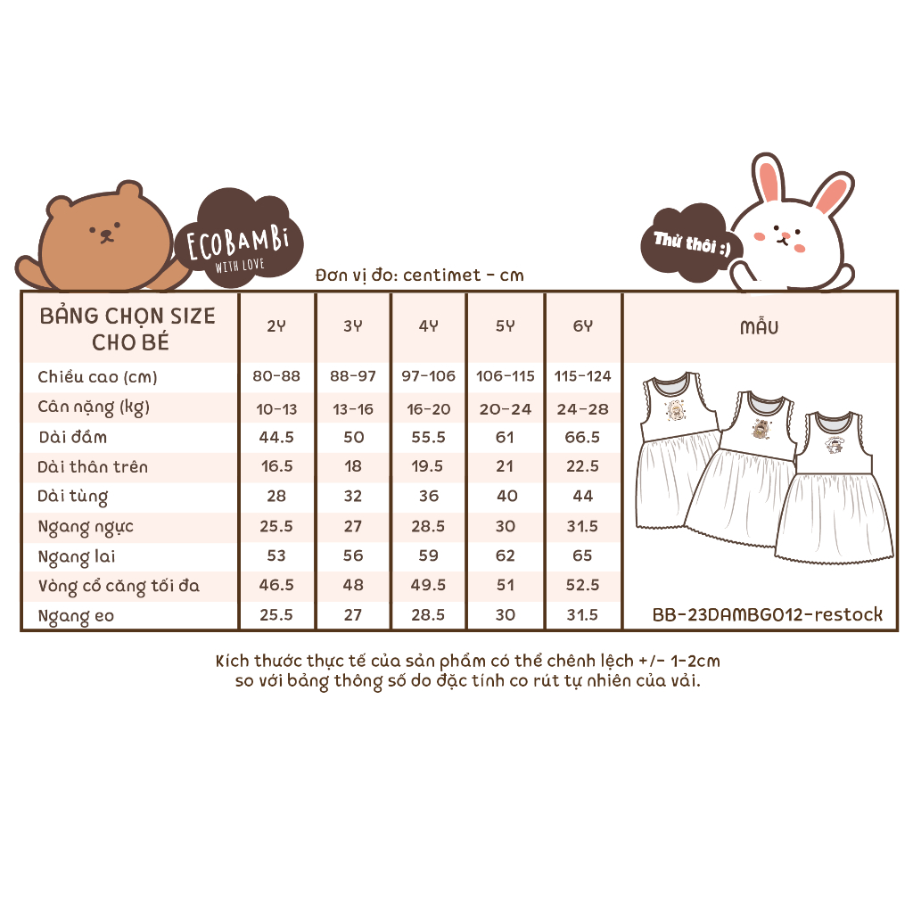 Đầm xoè cotton thun rib tay cánh tiên cho bé gái in họa tiết đáng yêu - ECOBAMBI