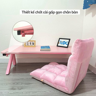  Bộ bàn ghế gaming ngồi bệt gấp gọn màu hồng chân sắt chữ K khung sắt hộp dày 40x40mm chịu tải tốt 