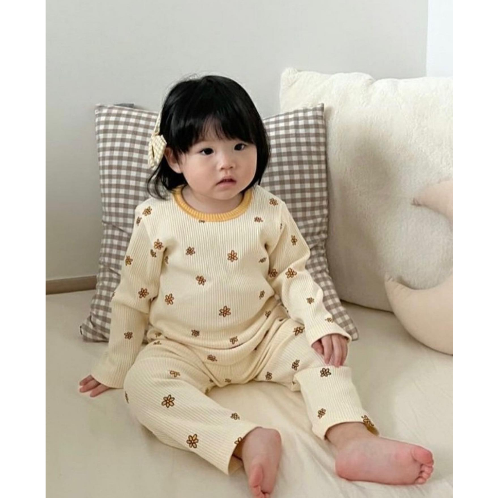 Rookids - Bộ len tăm gân tay dài homewear Hàn Quốc cho các bé