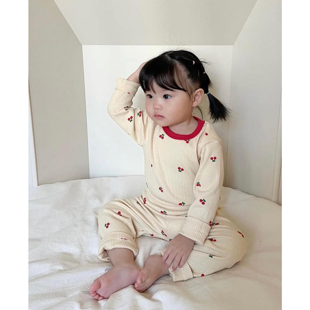 Rookids - Bộ len tăm gân tay dài homewear Hàn Quốc cho các bé