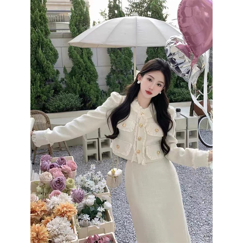 🌷 Set áo dạ tweed và chân váy dài mùa thu kiểu Pháp thanh lịch - QCCC LOẠI 1