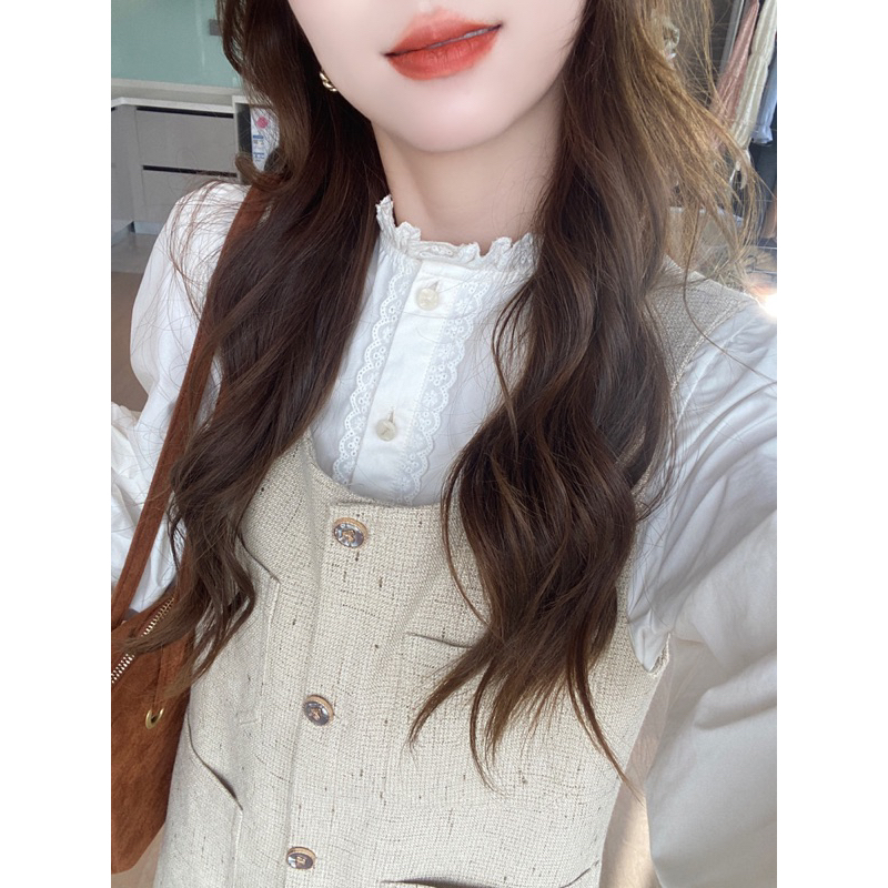 🌷 Set áo sơ mi & váy yếm dài thu đông Váy yếm 2 dây dáng dài