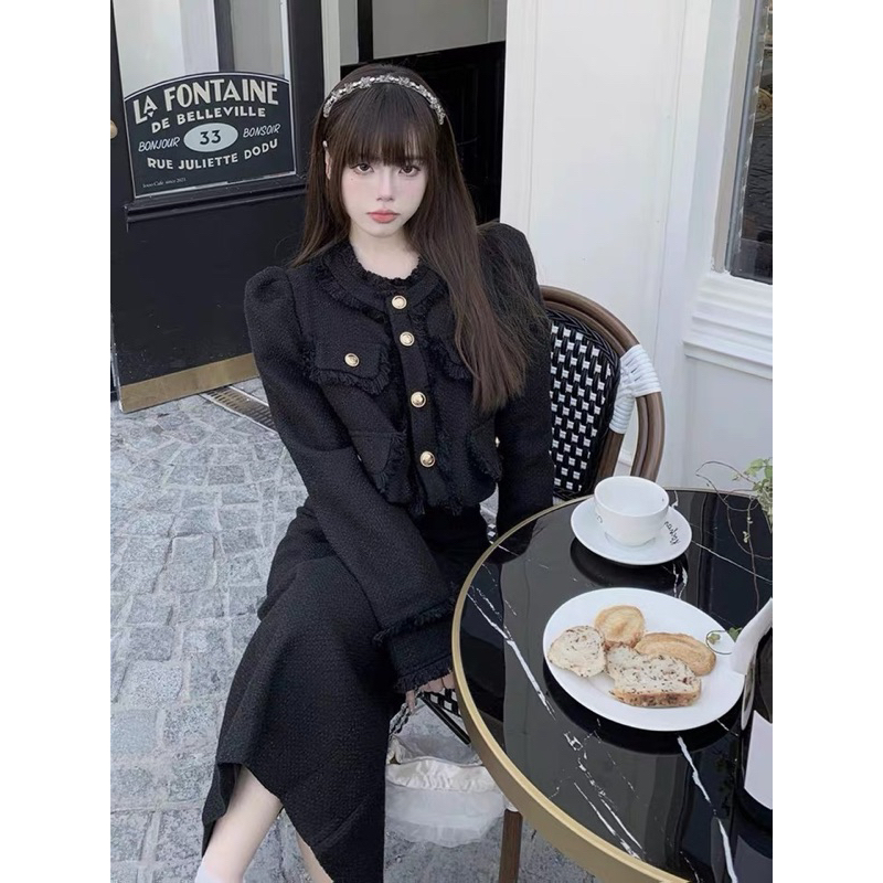 🌷 Set áo dạ tweed và chân váy dài mùa thu kiểu Pháp thanh lịch - QCCC LOẠI 1