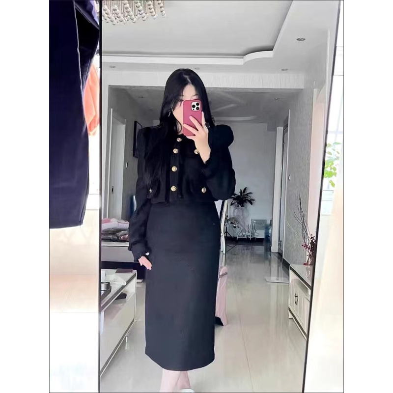 🌷 Set áo dạ tweed và chân váy dài mùa thu kiểu Pháp thanh lịch - QCCC LOẠI 1