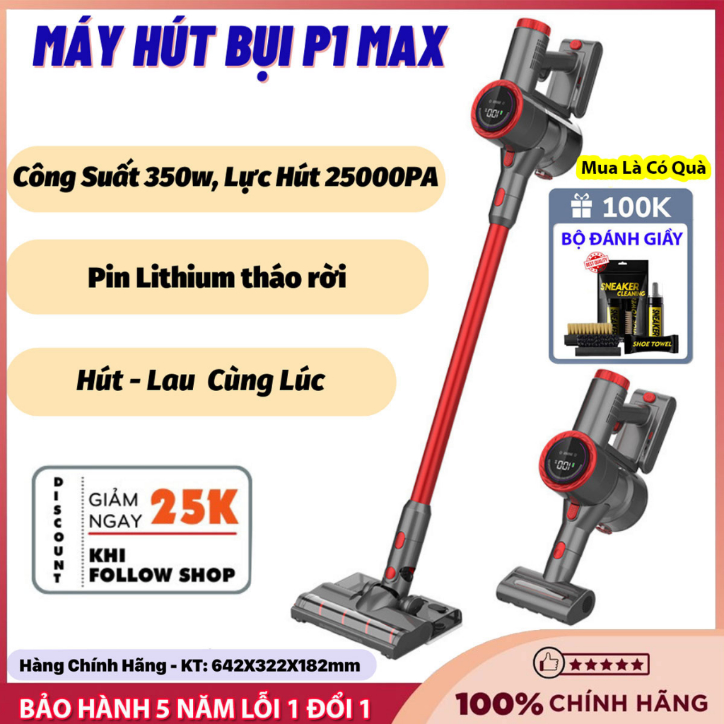 Máy Lau Sàn, Máy Hút Bụi Lau Nhà P1 Max Công Suất Cực Mạnh 350W Vừa Hút Lau Đồng Thời Phiên Bản Cao Cấp