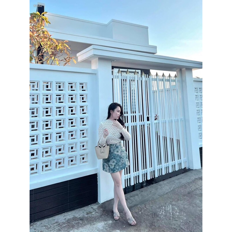 Hc16- sét áo ren và chân váy gấm