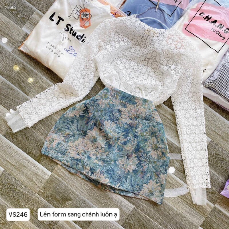 Hc16- sét áo ren và chân váy gấm