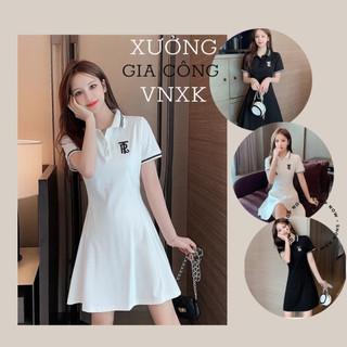 💃 Đầm Polo Dáng Ôm Thêu Chữ RT Váy Nữ Dáng Xòe Cộc Tay Bo 2 Màu