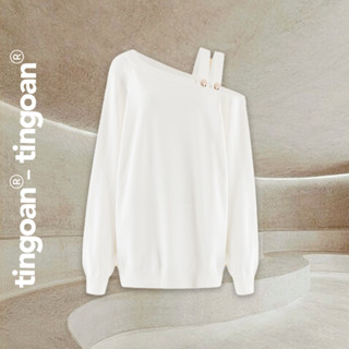TINGOAN® - Áo len xù lệch vai dáng rộng trắng RUNAWAY SWEATER/WH