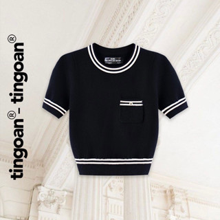 TINGOAN® - Áo len xù cổ tròn túi zúm ngực dáng lửng có 2 line viền áo đen MIMI TOP/BL phiên bản mới tháng 2.2025