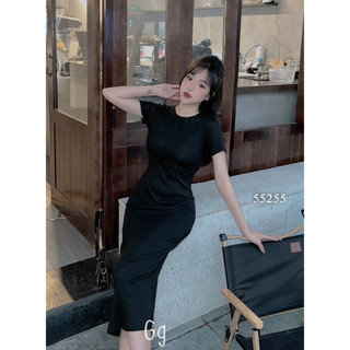 Đầm gân trơn tay ngắn ôm body basic dễ mang