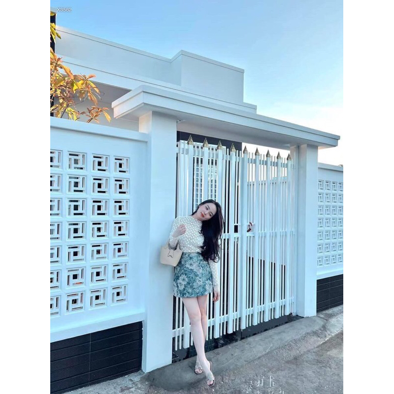 Hc16- sét áo ren và chân váy gấm