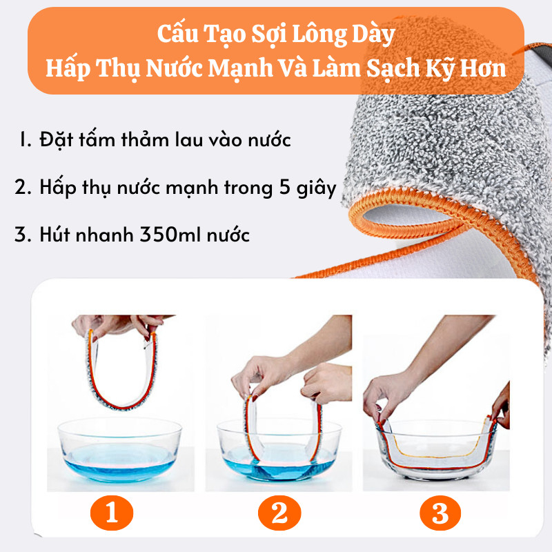 Cây Lau Nhà Tự Vắt Kumo Xoay 360 Độ Thông Minh Con lăn Trợ Lực Vắt Khô Nước