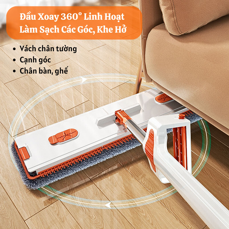 Cây Lau Nhà Tự Vắt Kumo Xoay 360 Độ Thông Minh Con lăn Trợ Lực Vắt Khô Nước