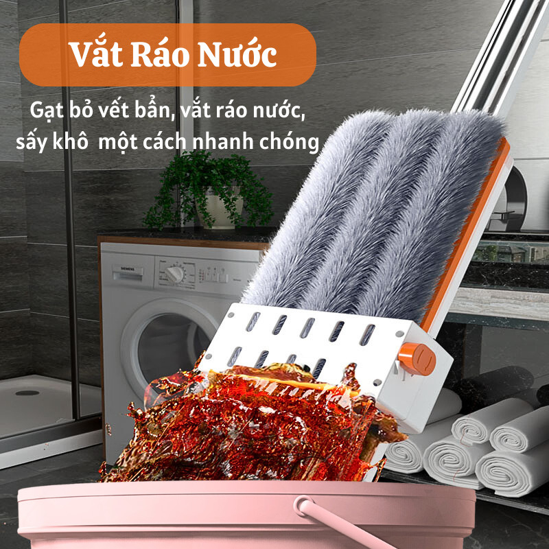 Cây Lau Nhà Tự Vắt Kumo Chổi Lau Nhà Tự Vắt Siêu Sạch Tặng Kèm 2 Thảm Lau